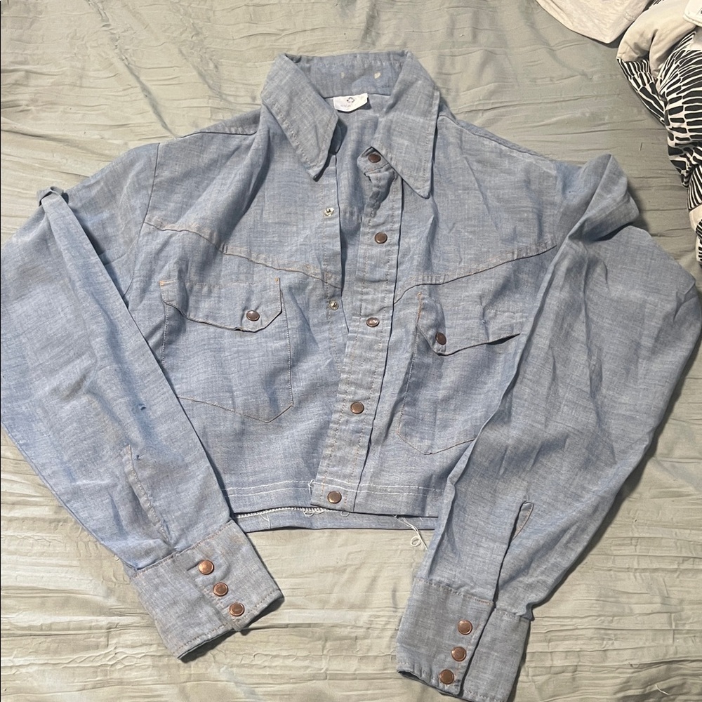 long sleeve denim cropped shirt